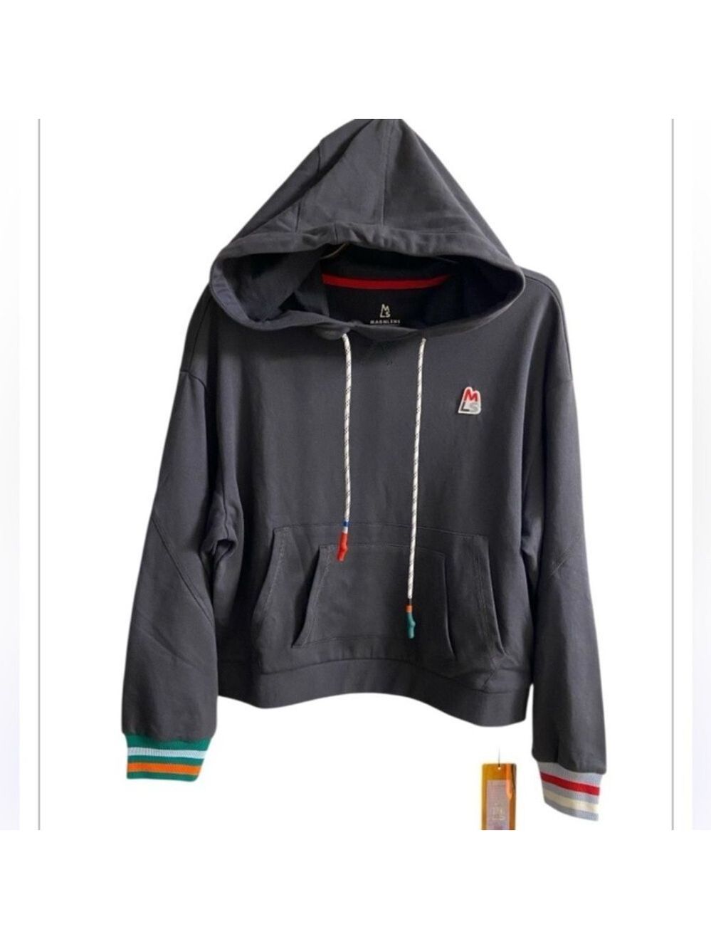 Magnlens grey hoodie colorful accents Medium NWT